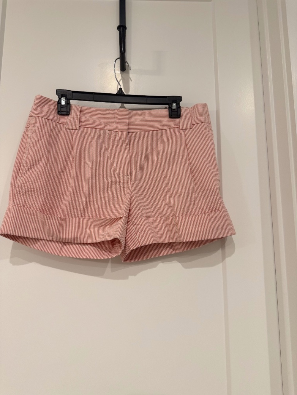 J Crew Seersucker Cuffed Shorts Pink and White Striped Size 10